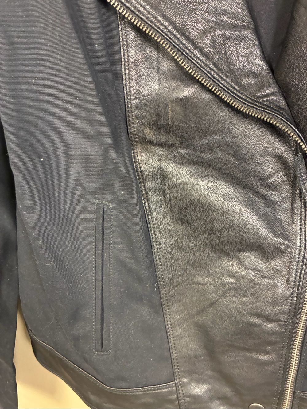 Lucky Brand Goat Leather Trim Moto Zip Up Jacket - Picture 5 of 13